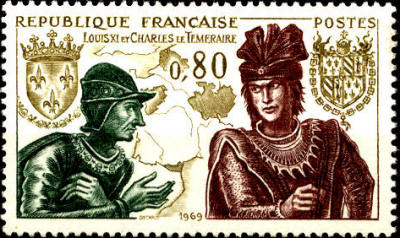 Louis XI und Karl der Khne auf einer franzsischen Briefmarke